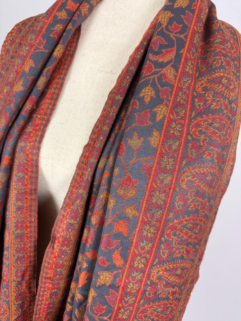 Light Grey Color Viscose Blend Wool Stole Shawl | Chinar Leaves Pattern with Parsley Design | Soft Shawl, Stoles and Wraps
