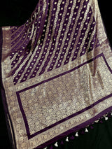 Eggplant Purple Color Semi Banarasi Silk Saree with Muted Gold Zari Weave