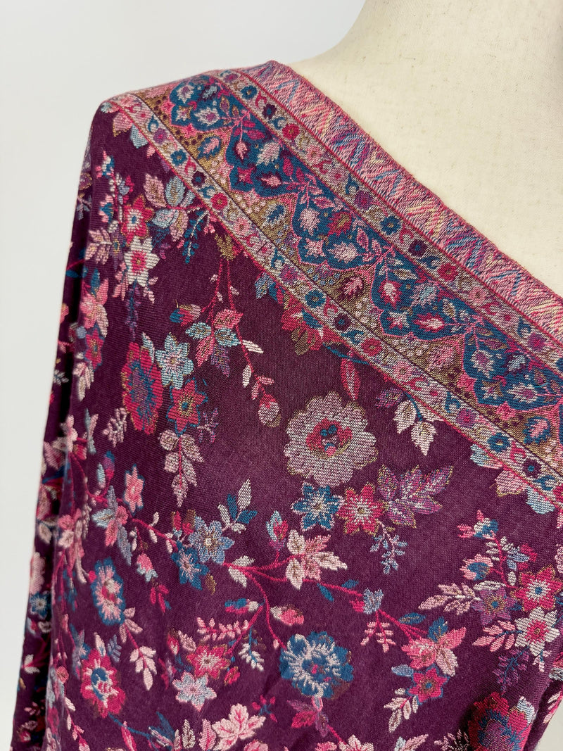 Eggplant Purple Color Premium Wool Kani Weave Cashmere Shawl | Kani Weave Cashmere Wrap | Wool Stole and Shawl | Floral Jaal Shawls