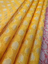 Handmade Yellow Color Banarasi Kora Organza Silk Saree with Meenakari Floral Border Work | Banarasi Light Weight Sarees