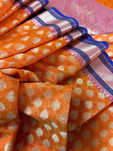 Handmade Orange Color Banarasi Kora Organza Silk Saree with Meenakari Floral Border Work | Banarasi Light Weight Sarees