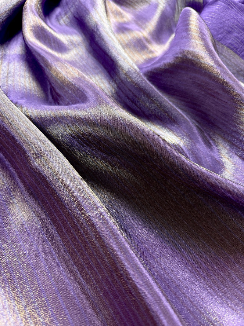 Statement Handmade Pastel Lavender Color Saree with thin Striped Banarasi Satin Tissue Silk Saree