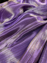 Statement Handmade Pastel Lavender Color Saree with thin Striped Banarasi Satin Tissue Silk Saree