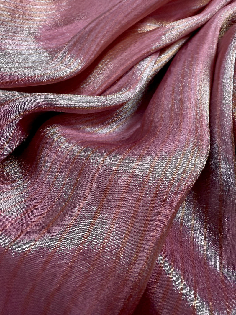 Statement Handmade Mauve Pink Color Saree with thin Striped Banarasi Satin Tissue Silk Saree
