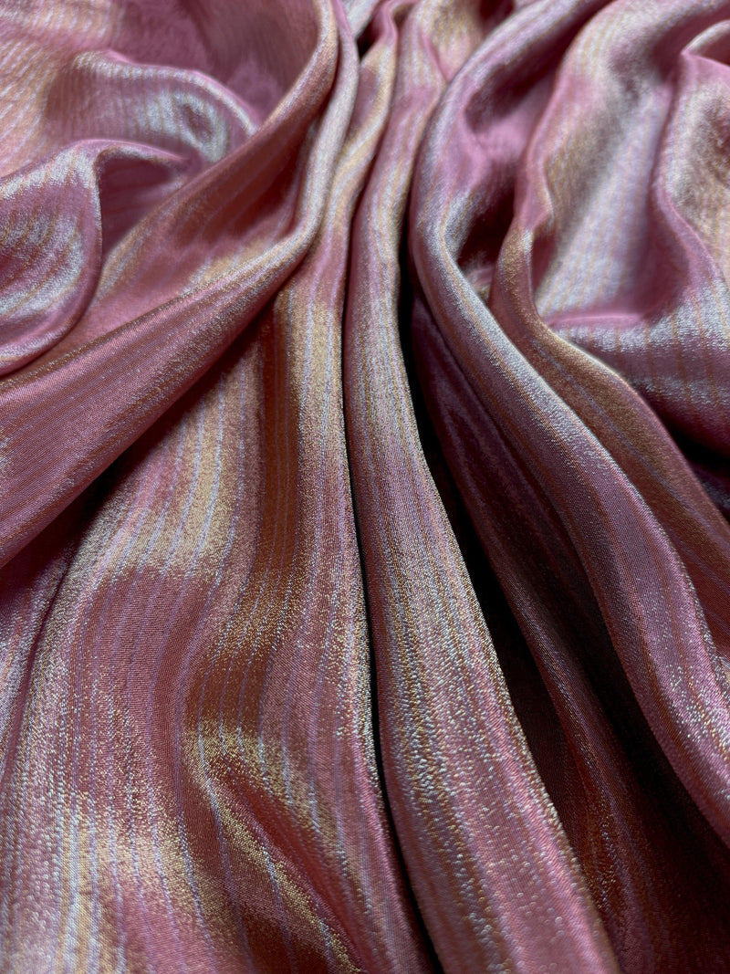 Statement Handmade Mauve Pink Color Saree with thin Striped Banarasi Satin Tissue Silk Saree
