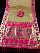 Statement Gold Color Paithani Banarasi Soft Silk Saree with Tanchoi Meenakari Work | Banarasi Soft Saree | Paithani Sarees