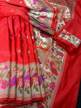 Red Paithani Soft Silk Saree | Paithani Design Saree | Red Color Saree | Soft Silk Sarees | Festival and Party Wear Sarees