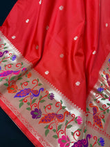 Red Paithani Soft Silk Saree | Paithani Design Saree | Red Color Saree | Soft Silk Sarees | Festival and Party Wear Sarees