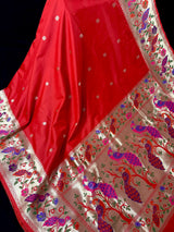 Red Paithani Soft Silk Saree | Paithani Design Saree | Red Color Saree | Soft Silk Sarees | Festival and Party Wear Sarees