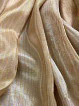 Statement Handmade Champagne Color thin Striped Banarasi Satin Tissue Silk Saree