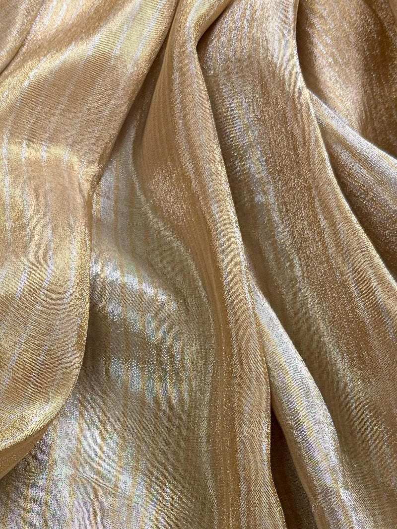 Statement Handmade Champagne Color thin Striped Banarasi Satin Tissue Silk Saree