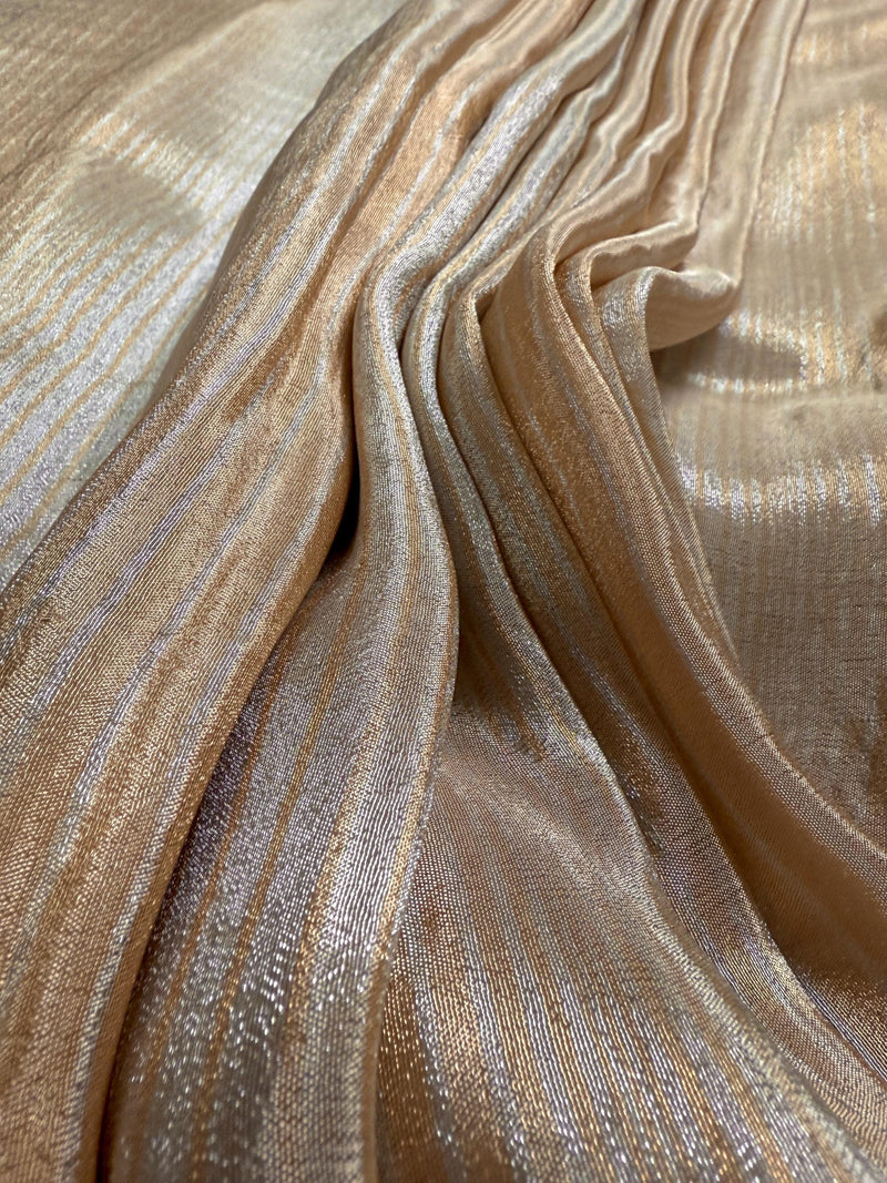 Statement Handmade Champagne Color thin Striped Banarasi Satin Tissue Silk Saree