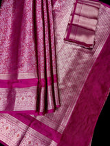 Rani Pink Color Banarasi Brocade Handloom Saree | Parsley design in Sliver and Gold Zari Weave | Banarasi Silk Sarees in Brocade