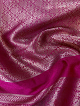 Rani Pink Color Banarasi Brocade Handloom Saree | Parsley design in Sliver and Gold Zari Weave | Banarasi Silk Sarees in Brocade