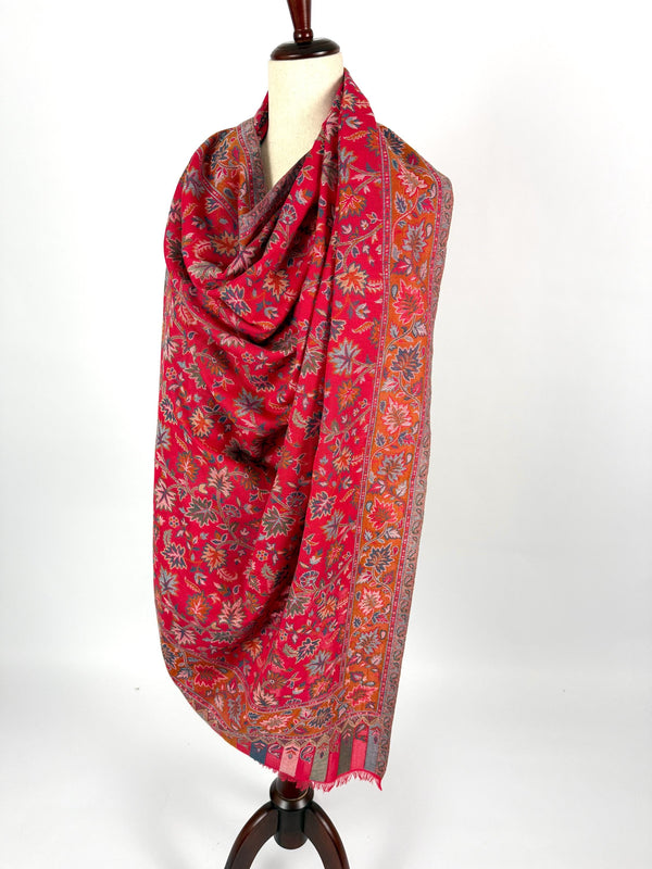 Magenta Pink Color Wool Shawl with Chinnar Leaves in Multi Color | Woolen Shawls, Stoles and Scarves | Ships from California