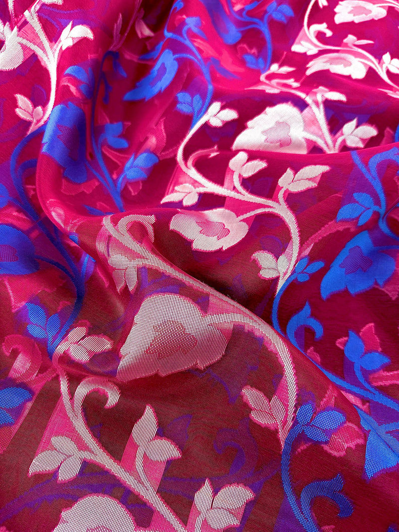 Handmade Pink Color Organza Muslin Tantuja Jamdani Saree | Jamdani Saree in Pink Color | Ships from California