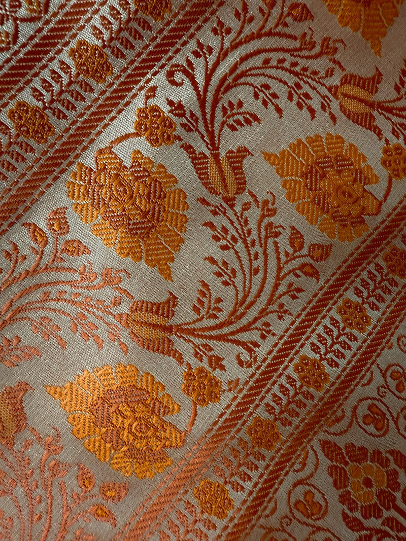 Beige Gold with Copper and Mustard Gold Striped Saree |  Banarasi Mashru Soft Silk with Tanchoi Saree and Jamawar Pallu | Resham Zari Weaved
