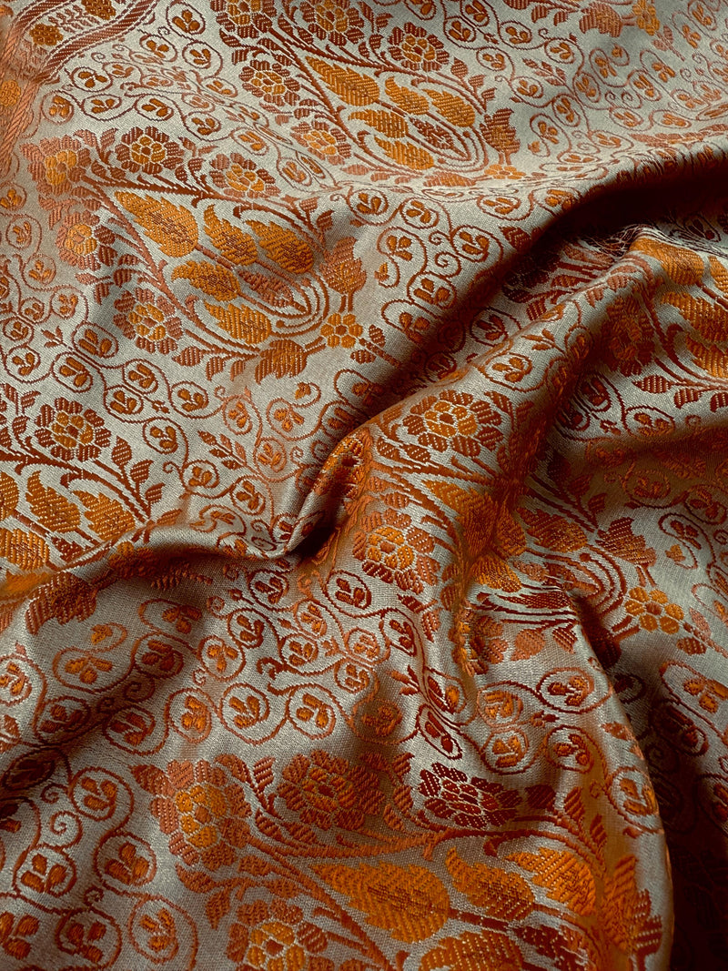 Beige Gold with Copper and Mustard Gold Striped Saree |  Banarasi Mashru Soft Silk with Tanchoi Saree and Jamawar Pallu | Resham Zari Weaved