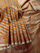Beige Gold with Copper and Mustard Gold Striped Saree |  Banarasi Mashru Soft Silk with Tanchoi Saree and Jamawar Pallu | Resham Zari Weaved