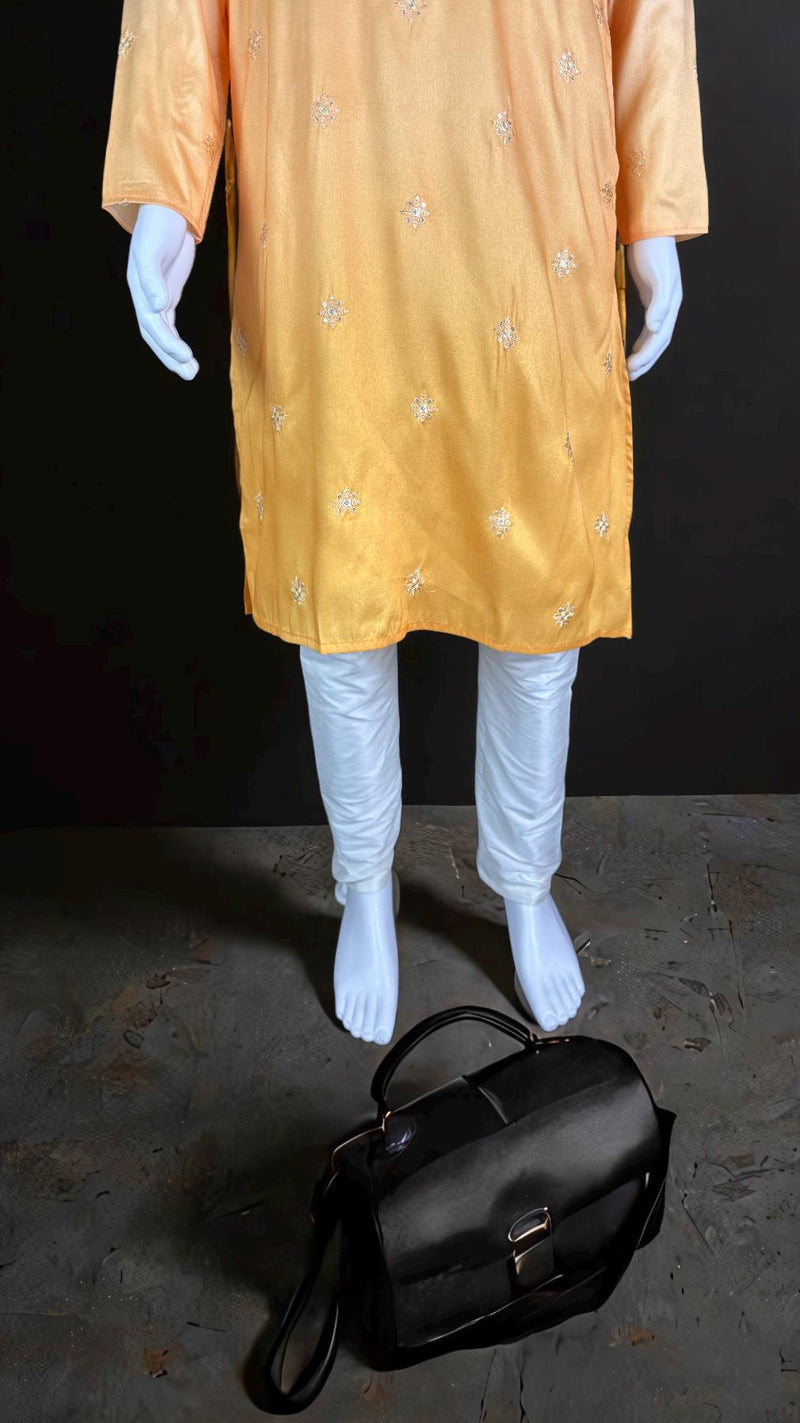 Ombre Yellow Color Kurta with Emberiodey and Sequin | Soft Silk with Lining | Haldi Kurta | Wedding and Party Wear Kurta for Men