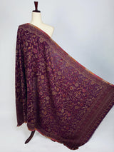 Purple Kashmiri Wool Shawl in Kani Weave traditional Pattern | Eggplant Purple Color Cashmere Wrap | Wool Shawl for Gift