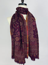 Purple Kashmiri Wool Shawl in Kani Weave traditional Pattern | Eggplant Purple Color Cashmere Wrap | Wool Shawl for Gift