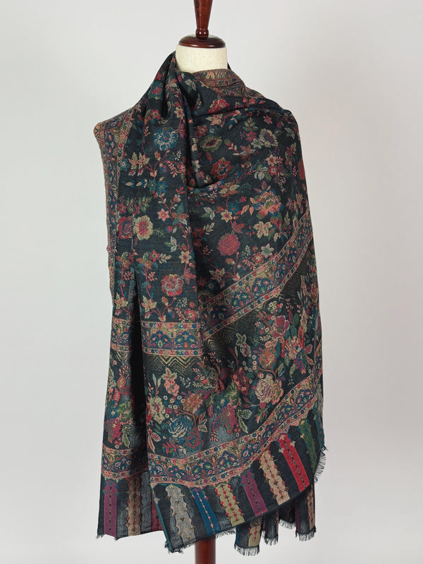 Grey Color Premium Pashmina Kani Weave Kashmiri Shawl | Kani Weave Cashmere Wrap | Wool Stole and Wraps | Ships from California