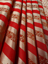 Red with Copper Base Striped Saree |  Banarasi Mashru Soft Silk with Tanchoi Saree and Jamawar Pallu | Resham Zari Weaved