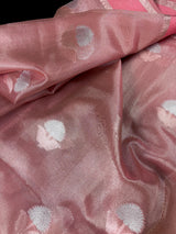 Dusty Rose Pink Color Soft Tissue Kora Silk Saree with Banarasi Borders and Pallu | Copper and Sliver Leaves Buttas | Ships from California