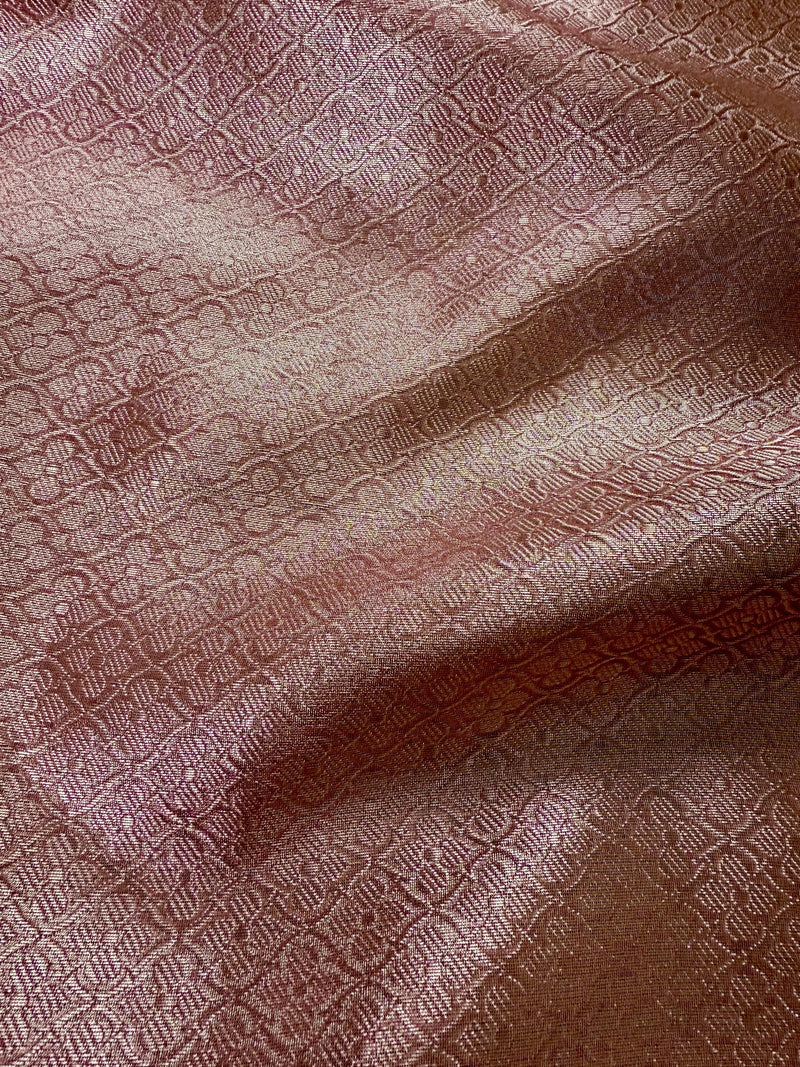 Dusty Rose Pink Color Soft Tissue Kora Silk Saree with Banarasi Borders and Pallu | Copper and Sliver Leaves Buttas | Ships from California