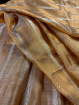 Statement Handmade Gold Color Banarasi Tissue Saree | Light Weight Zari Striped Tissue Sarees | Tissue Silk Sarees | Ships from California