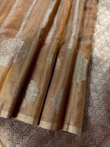 Statement Handmade Gold Color Banarasi Tissue Saree | Light Weight Zari Striped Tissue Sarees | Tissue Silk Sarees | Ships from California