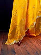 Yellow  Color Soft Organza Dupatta with Embroidery, Sequin and Zari on Borders with small buttis | Dupatta ships from Califonia