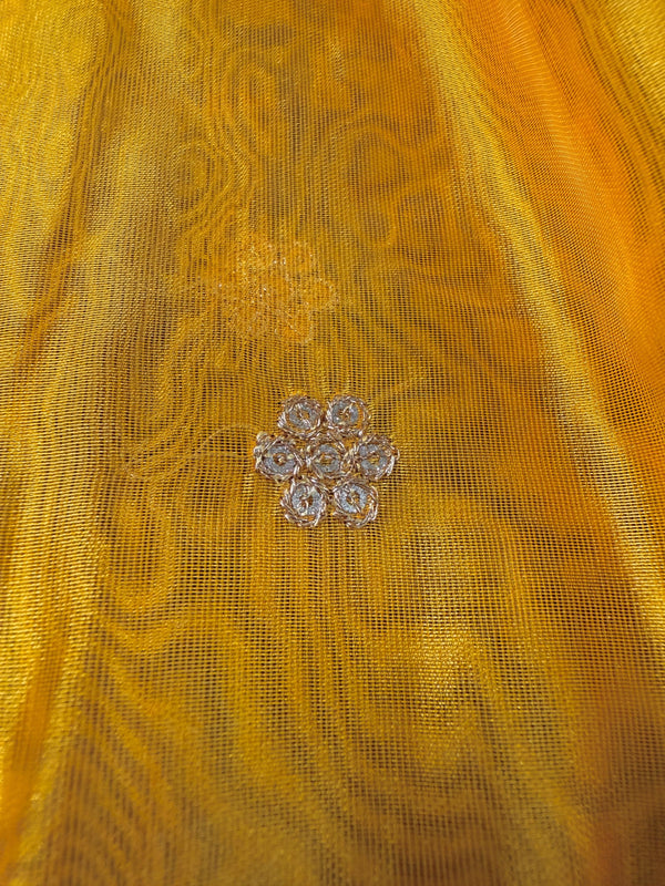 Yellow  Color Soft Organza Dupatta with Embroidery, Sequin and Zari on Borders with small buttis | Dupatta ships from Califonia