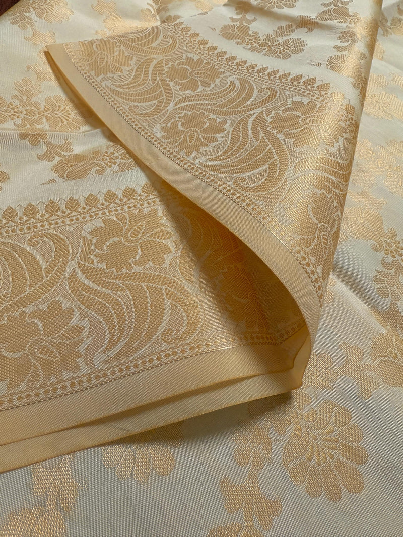 Unisex Cream Off White Color Floral Jaal Soft Banarasi Silk Dupatta | Light Weight | Indian Dupatta | Stole | Scarf | Stoles Men and Women