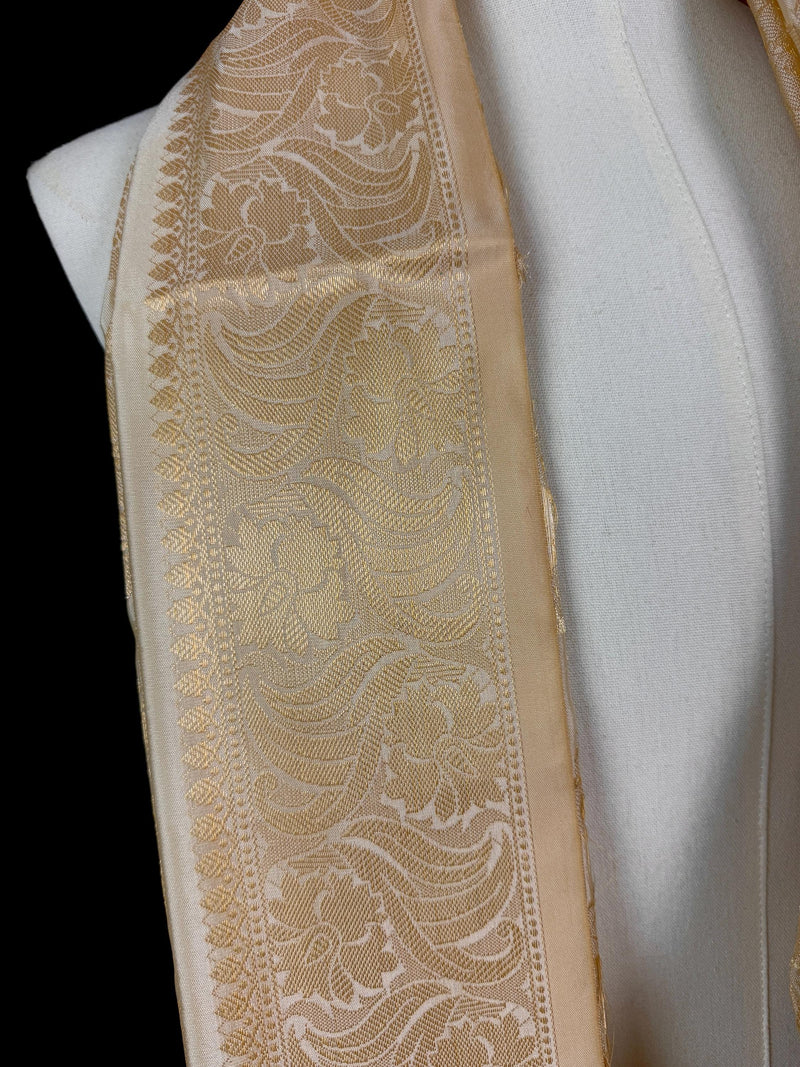 Unisex Cream Off White Color Floral Jaal Soft Banarasi Silk Dupatta | Light Weight | Indian Dupatta | Stole | Scarf | Stoles Men and Women