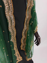 Bottle Green Color Net Dupatta with Gold Zari, Sequin and Bead  | Sequin Dupatta | Indian Dupatta for Lehanga | Weddding, Party Wear Dupatta