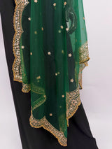 Bottle Green Color Net Dupatta with Gold Zari, Sequin and Bead  | Sequin Dupatta | Indian Dupatta for Lehanga | Weddding, Party Wear Dupatta