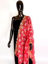 Peach Color Soft Organza Dupatta with Embroidery, Sequin and Zari with Floral Digital Prints | Peach Color Dupatta | Floral Organza Dupatta