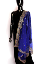 Royal Blue Color Net Dupatta with Gold Zari, Sequin and Bead  | Sequin Dupatta | Indian Dupatta for Lehanga | Weddding, Party Wear Dupatta