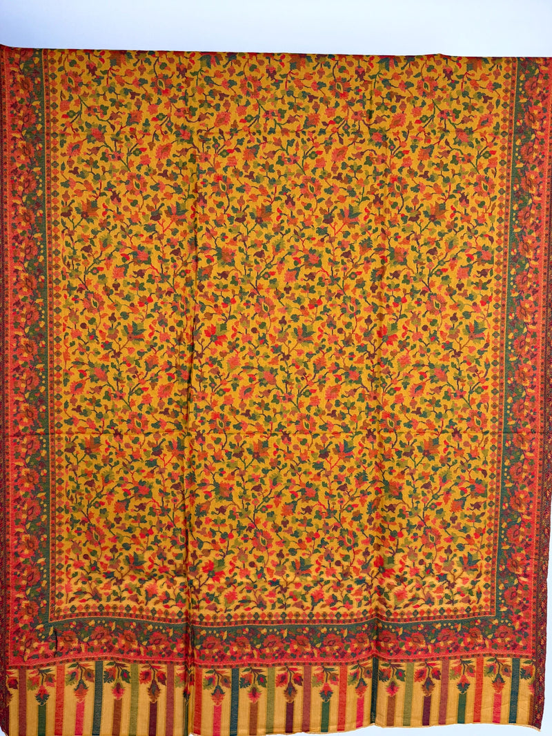 Mustard Yellow Pure Pashmina Kani Weave Kashmiri Shawl | Kani Weave Cashmere Wrap | Floral Cashmere Shawl | Cashmere Stole | Wedding Gift