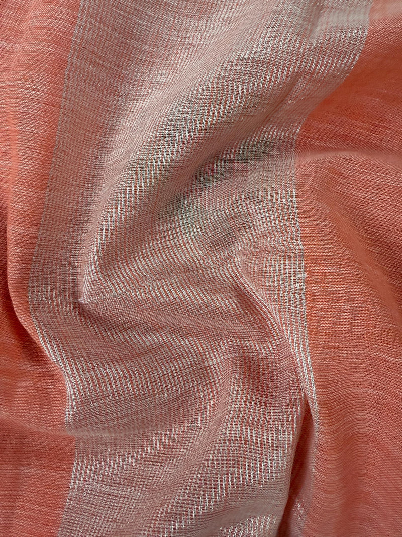Pastel Peach Linen Silk Saree with  Floral Embroidery with Zari Work  | Linen Saree | Embroidery Saree |  Kaash Collection
