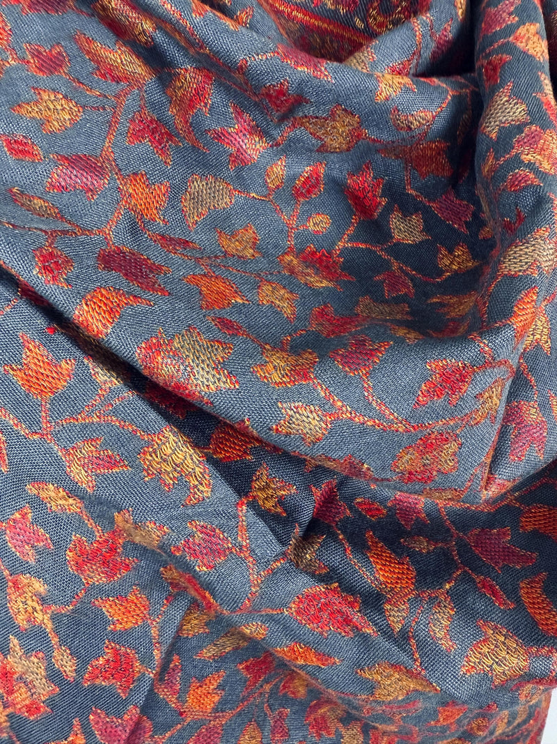 Light Grey Color Viscose Blend Wool Stole Shawl | Chinar Leaves Pattern with Parsley Design | Soft Shawl, Stoles and Wraps