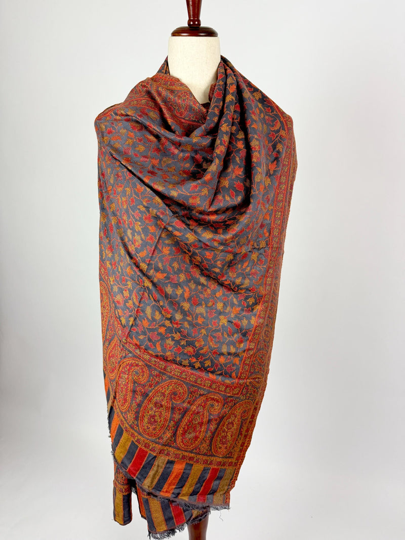 Light Grey Color Viscose Blend Wool Stole Shawl | Chinar Leaves Pattern with Parsley Design | Soft Shawl, Stoles and Wraps