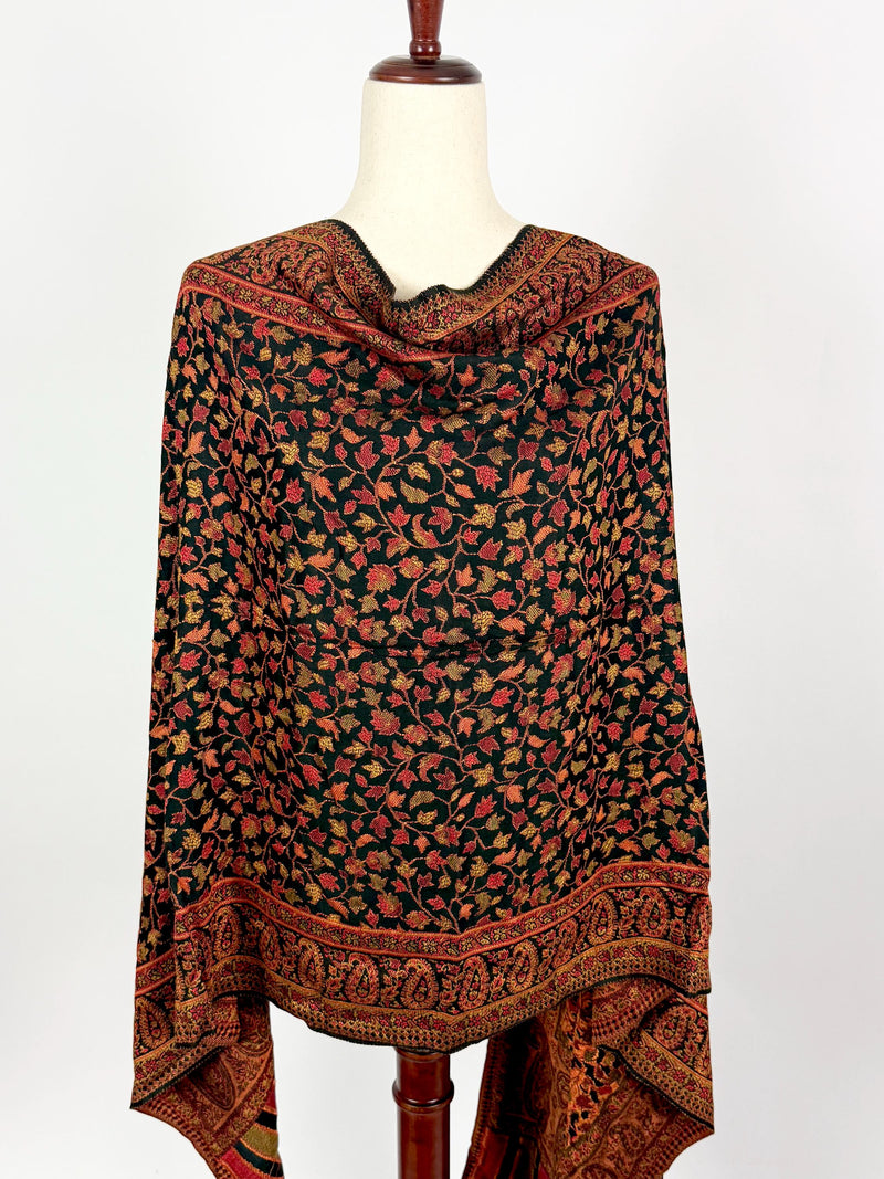 Black Color Viscose Blend Wool Stole Shawl | Chinar Leaves Pattern with Parsley Design | Soft Shawl, Stoles and Wrap | Ships from California
