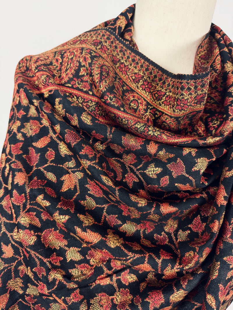 Black Color Viscose Blend Wool Stole Shawl | Chinar Leaves Pattern with Parsley Design | Soft Shawl, Stoles and Wrap | Ships from California