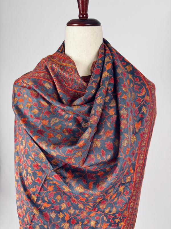 Light Grey Color Viscose Blend Wool Stole Shawl | Chinar Leaves Pattern with Parsley Design | Soft Shawl, Stoles and Wraps