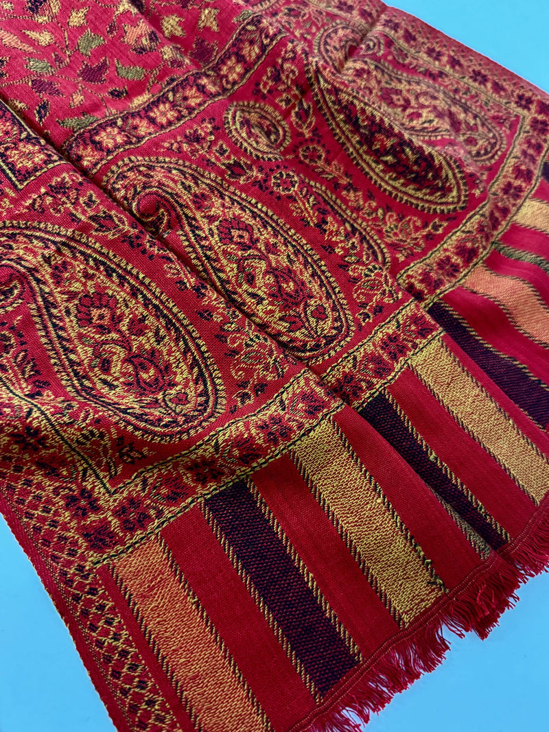 Red Color Viscose Blend Wool Stole Wrap | Chinar Leaves Pattern with Parsley Design | Soft Stole and Wraps | Ships from California