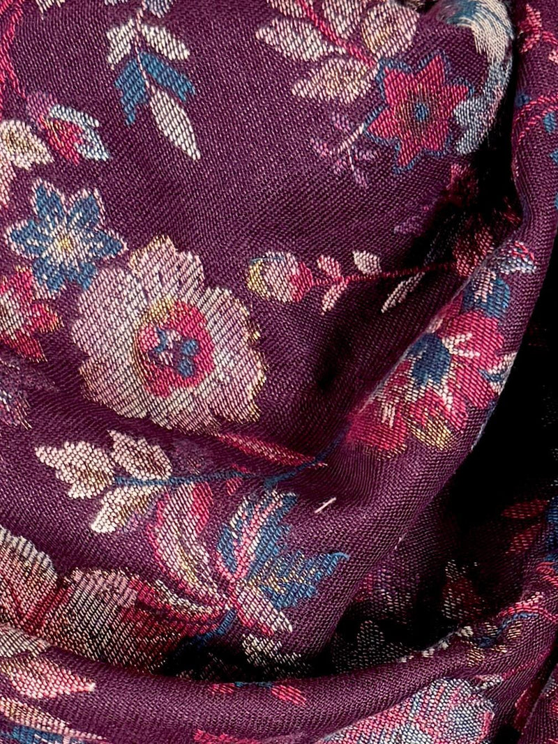 Eggplant Purple Color Premium Wool Kani Weave Cashmere Shawl | Kani Weave Cashmere Wrap | Wool Stole and Shawl | Floral Jaal Shawls