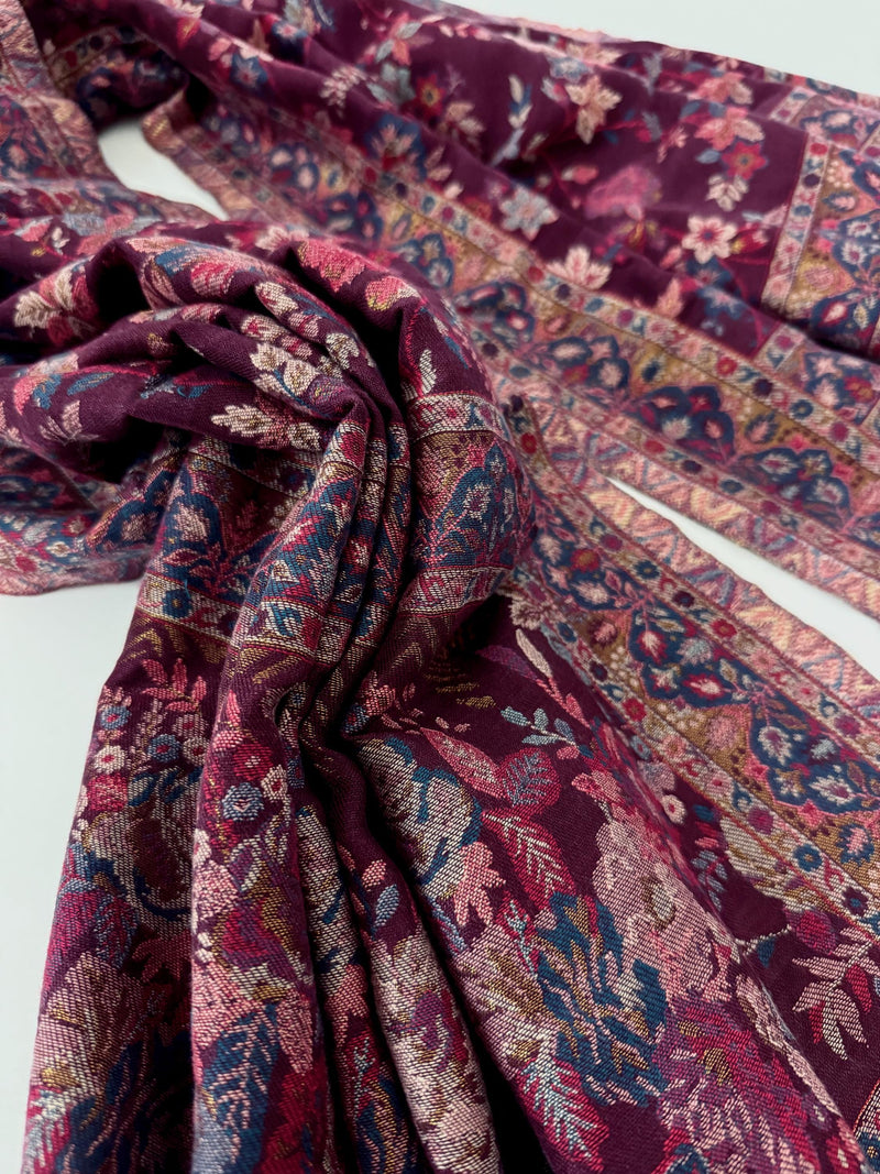 Eggplant Purple Color Premium Wool Kani Weave Cashmere Shawl | Kani Weave Cashmere Wrap | Wool Stole and Shawl | Floral Jaal Shawls